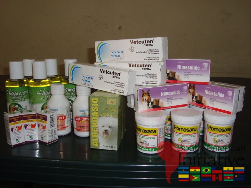 Veterinary medicines and treatment supplies prepared by SAI for rescued dogs in Venezuela.